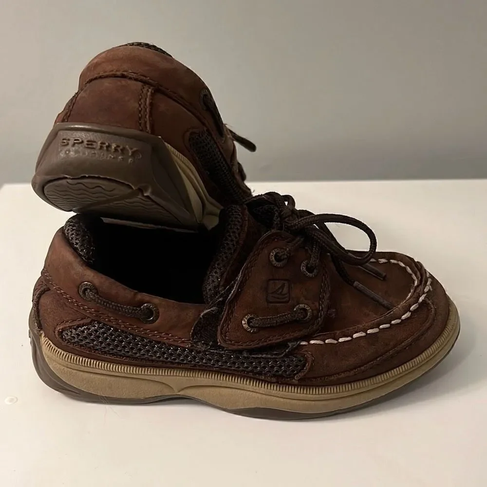 Sperry Top Sider Boy's Brown Leather Lanyard Boat Shoes Size 10